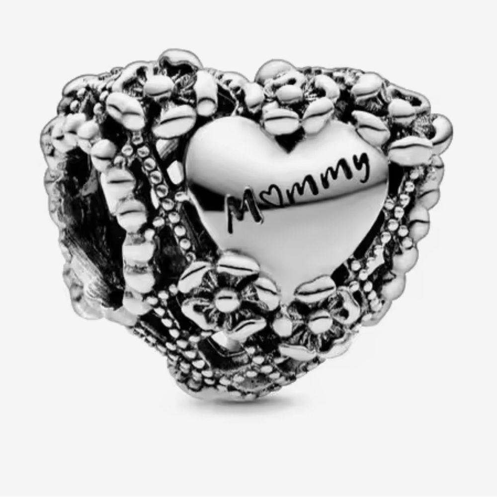 🌻 S925 Sterling Silver Heart Charm with Floral Design